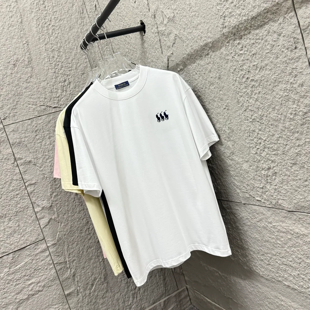 🅿️180 Polo* Ralph Lauren 2025 spring and summer new style Classic three little pony embroidery Customized double yarn plain cotton fabric Short-sleeved T-shirt Unisex Color: Black White Size: S (90-130 pounds) M (120-150 pounds) L (140-165 pounds) XL (160-180 pounds) XXL (180-210 pounds)
